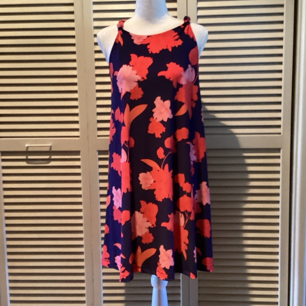 Tori Richard Navy and Coral Floral Mini Dress